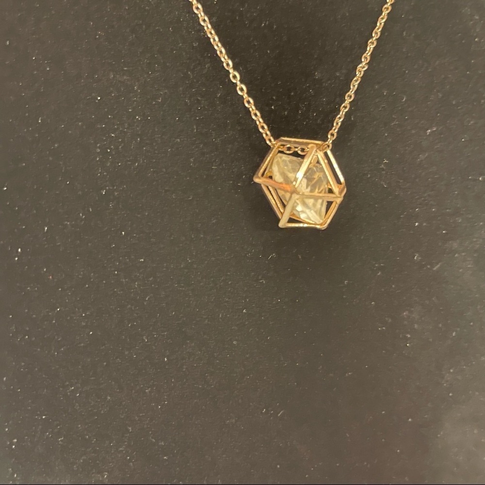 Gold Geometric Crystal Necklace | Minimalist Dainty Pendant Modern Chic Jewelry
